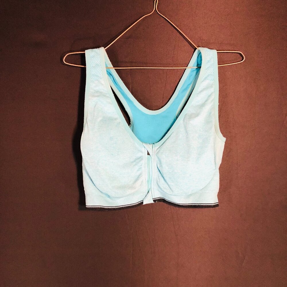 Light Blue Zip-Front Sports Bra – Size M